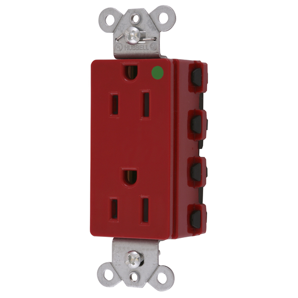 Hubbell Wiring Device-Kellems Straight Blade Devices, Receptacles, Style Line Decorator, SNAPConnect, Hospital Grade, 15A 125V, 2-Pole 3- Wire Grounding, 5-15R, Nylon, Red, USA SNAP2172RNA